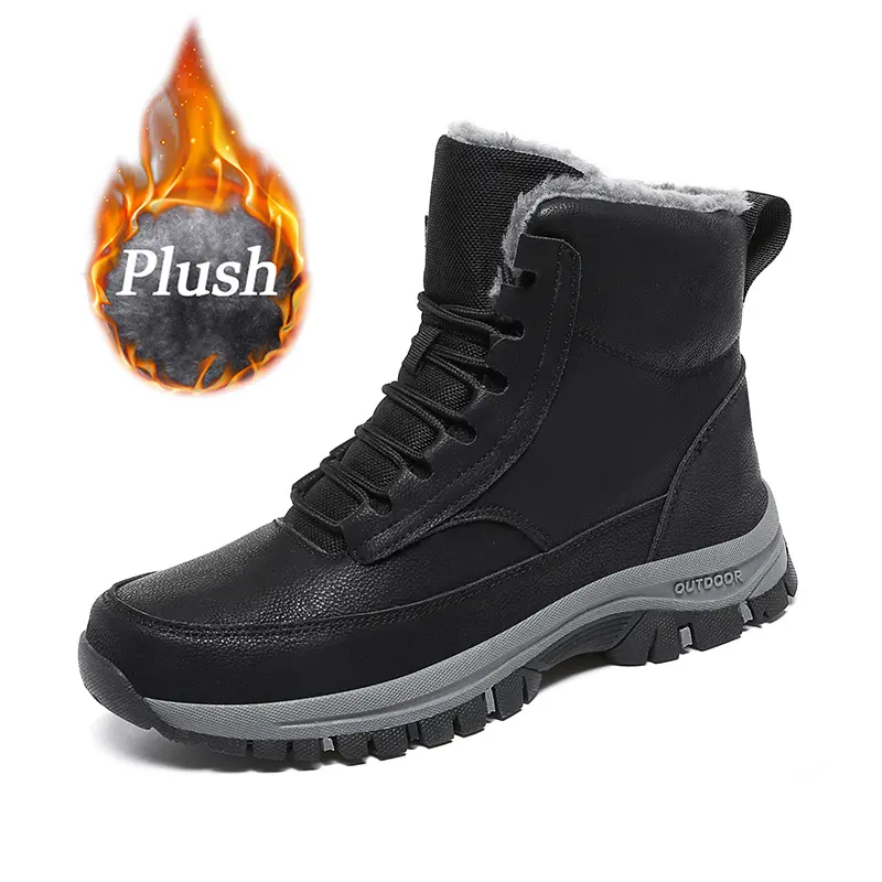 Winter Men's Outdoor Waterproof & Coldproof Mid-top Fashion Hiking Snow Boots Non-slip Wear-resistant Durable Rubber Sole Plush Faux Fur Lining for Ultimate Warmth Outdoor Work Snow Boots Footwear Boy Decor Closed Bota Walking Shoes