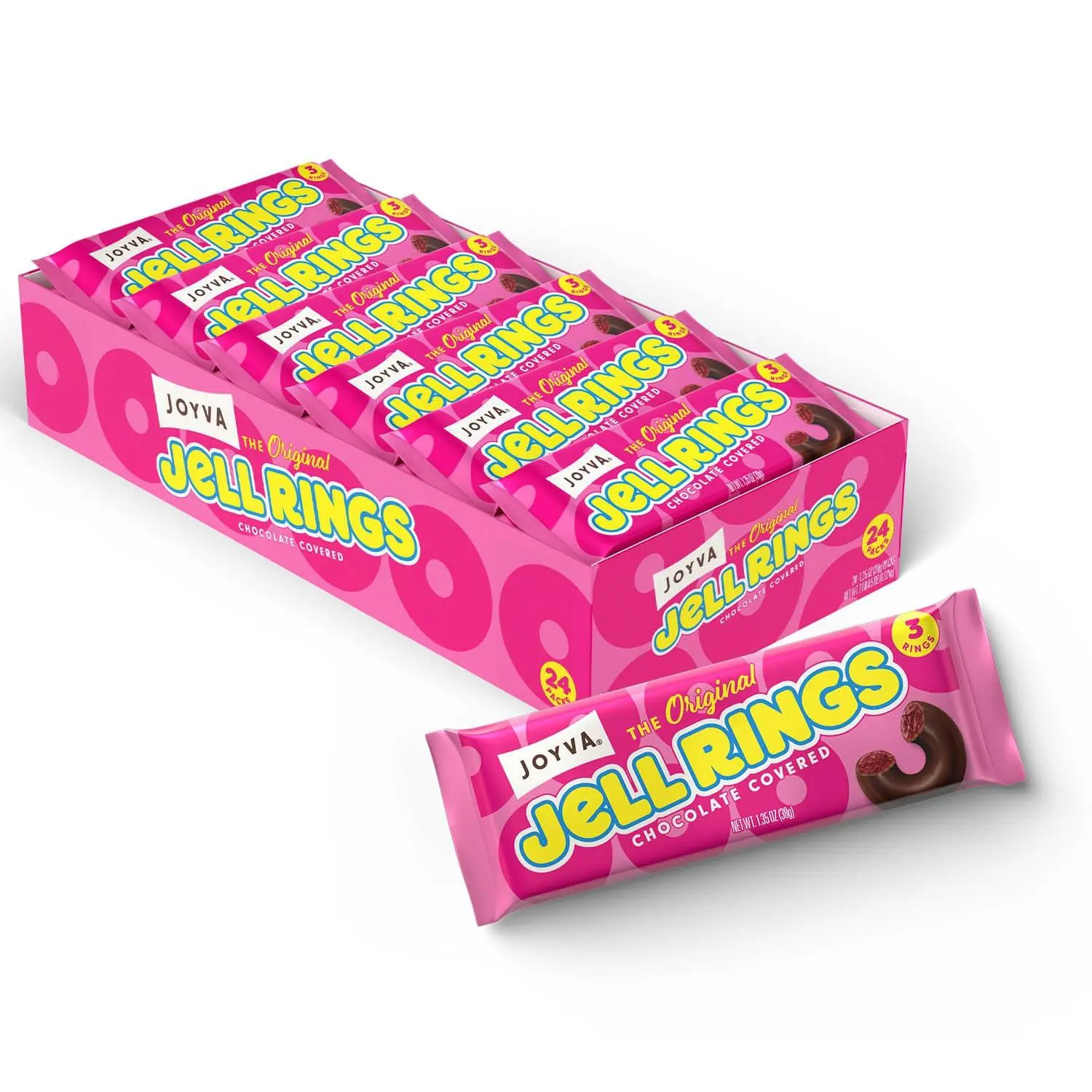 Joyva Jell Rings Chocolate Covered Candy 24 Count  Classic Jelly Rings with Chocolate Coating | Bulk Candy Box for Parties & Sweet Treats