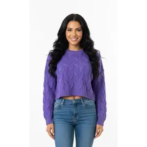Electric Violet Cropped Cable Knit Sweater