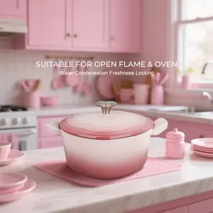 Pink Heart-Shaped Solid Cast Iron Dutch Oven with Enamel Coating Durable Even Heating Energy Efficient Stockpot for High Heat Cooking - Cookware