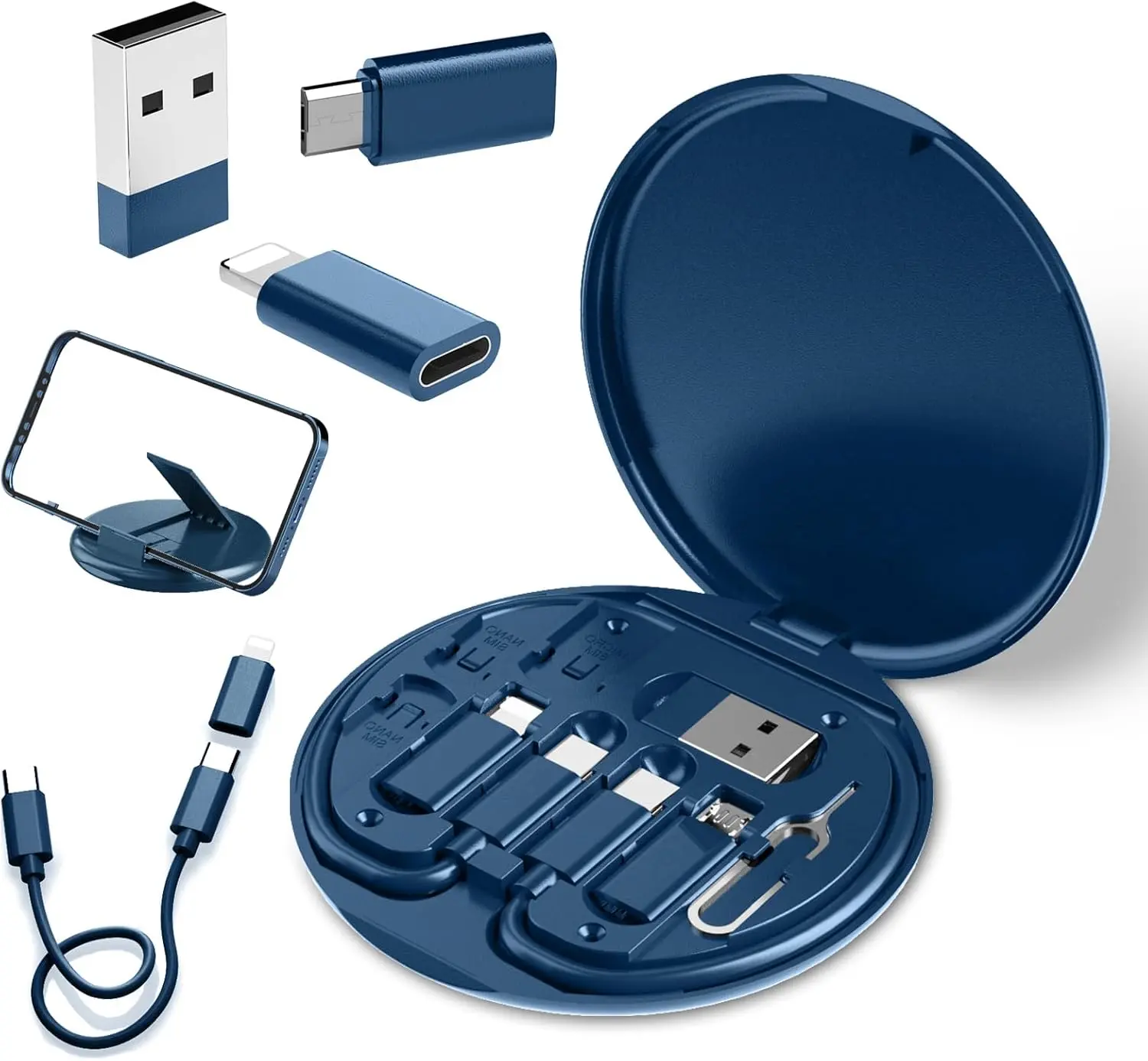 NOVATECX 9-in-1 USB C Adapter Cable Kit - Fast Charge + Data Transfer + Phone Stand (Blue)