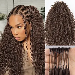 Colored Burmese Curly Crochet Braid Hair Extensions For Boho Braid #4 Chocolate Brown Burmese Curly Hair Feather Soft Miracle Knots Hair Highlight Color Knotless Braid Hair Pre Seperated & Reusable summervibes