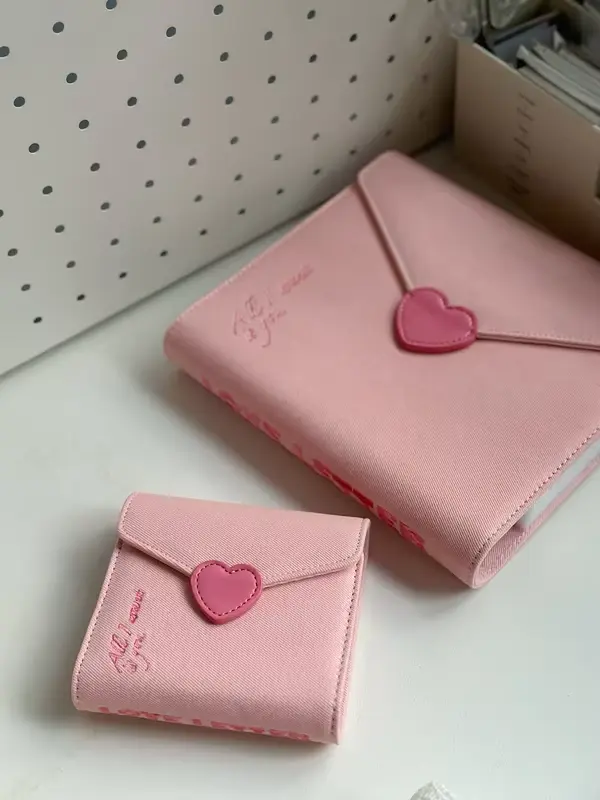 A5 Pink Denim Binder Love Pocket Album Idol Anime 3-inch Photo Collect Book Korean 포카 바인더