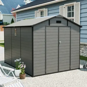 8x10 FT/6x6 FT Plastic Outdoor Storage Shed - Lockable Resin Tool Shed with Window & Floor