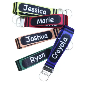 Colored Crayon Inspired Personalized Name Nylon Key Fob - Custom Wristlet Keychain