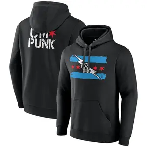 CM Punk Chicago Flag Hoodie Black Wrestling Fan T-shirt Men's Casual Streetwear Pullover Pro Wrestling Apparel Made in USA
