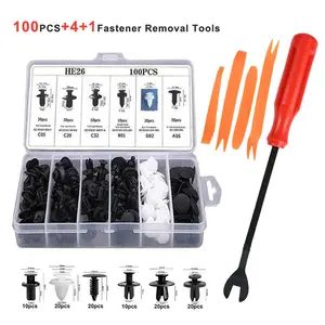 100 PCS Car Clip Retainer Auto Fasteners Push Trim Bumper Plastic Rivets Clips Kit With Rivet Remover Push Pin Set Door Trim Panel Fender Clips