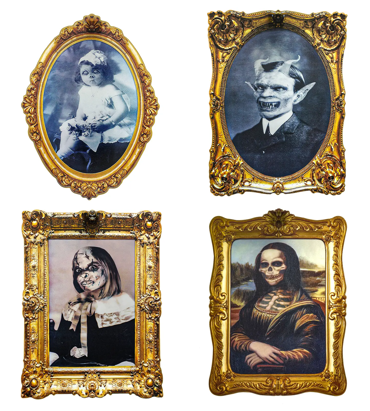 ECGER 4-Piece Gothic Retro Holographic Photo Frames, Indoor Halloween Haunted Decor - 3D Changing Face Moving Wall Portraits, for Horror Spooky Party Home Decoration, Ideal Gift