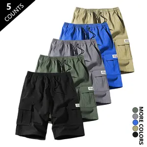 2026 Summer Men's 5-Pack Cargo Shorts Japanese-Style Minimalist Functional Workwear Drawstring Elastic Waist 3D Patch Labels Large Pockets Multiple Colors for Daily Commuting Outdoor Activities Camping
