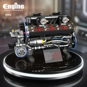 1409PCS V12 DOHC Engine Stem Building Block Sets Model Assembly Mechanical Bricks Construction Toys Desktop Ornaments Gifts For Kids Teen Adult