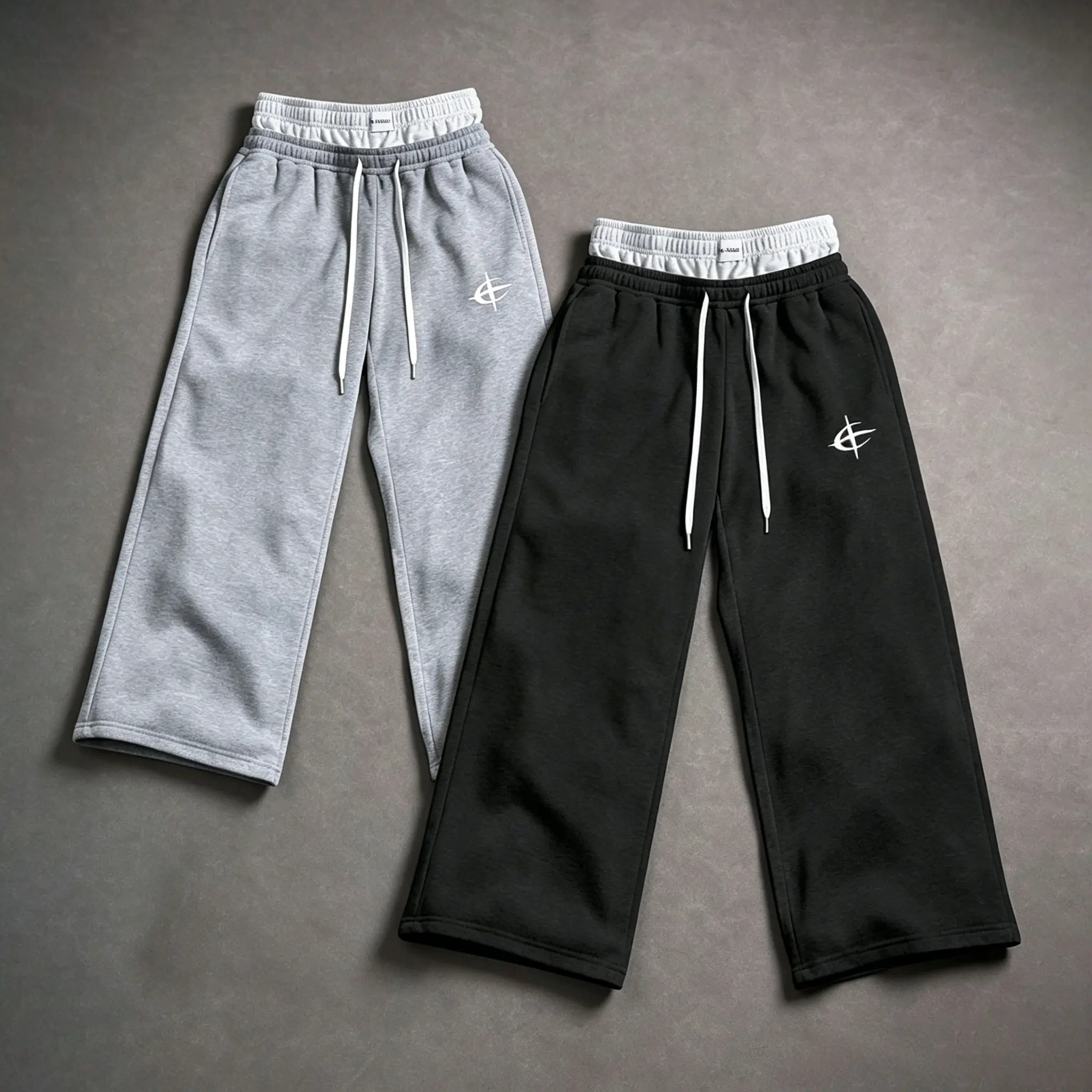 Fashion fake two-piece double waisted sweatpants, color blocked wide leg loose sports pants, straight elastic waistband drawstring casual pants