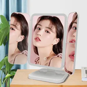 Tri-fold Makeup Mirror, USB Rechargeable LED Light Makeup Mirror, Beauty Mirror with 2x/3x Magnifying Glass, Suitable for Home Gift