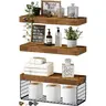 Bathroom Shelves Over Toilet - Wall Mounted Floating Shelves Toilet Paper Storage Small Farmhouse Decor Shelf 16 inch Set of 3, Rustic Brown (019-BN3)