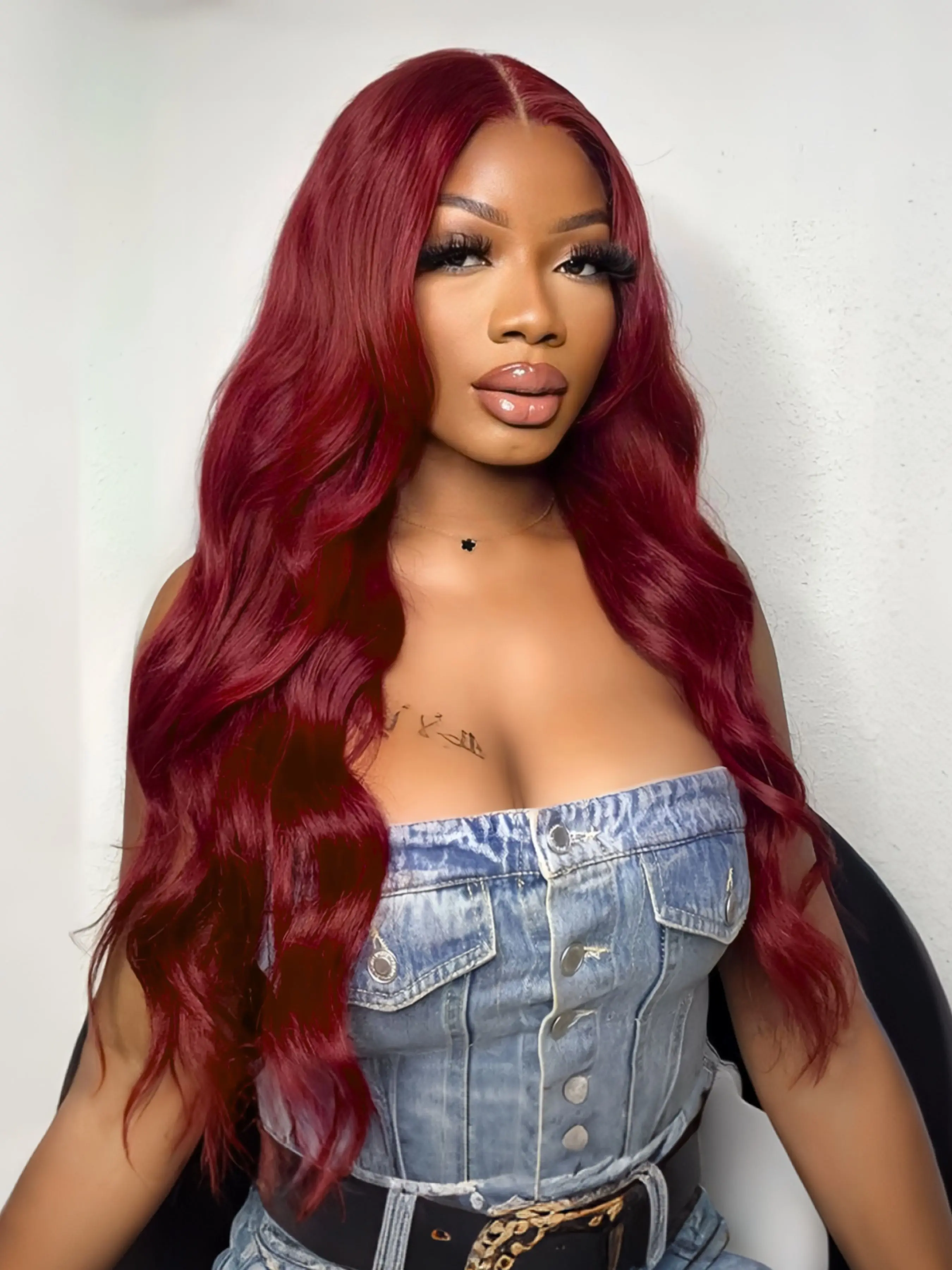 Burgundy Body Wave Lace Front Wigs Wavy Synthetic Hair Heat Resistant Synthetic Material Wigs Wine Red Pre Plucked Wigs 13x4 for Women Cosplay Halloween Use Party Wigs 32 Inch Long Hair
