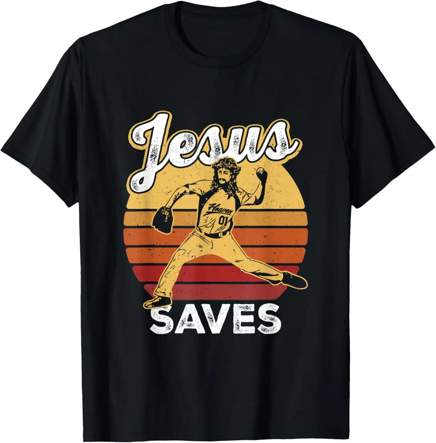 Retro Jesus a Saves Baseball Pitcher Fan Christian T-Shirt Pure Cotton Graphic Tees Menswear Top: Gifts for Men & Women