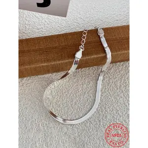 925 Sterling Silver Flat Snake Bone Chain Bracelet, Adjustable Bracelet for Women & Men, Trendy All-match & Exquisite Jewelry for Birthday Gift, Adjustable Link Bracelet