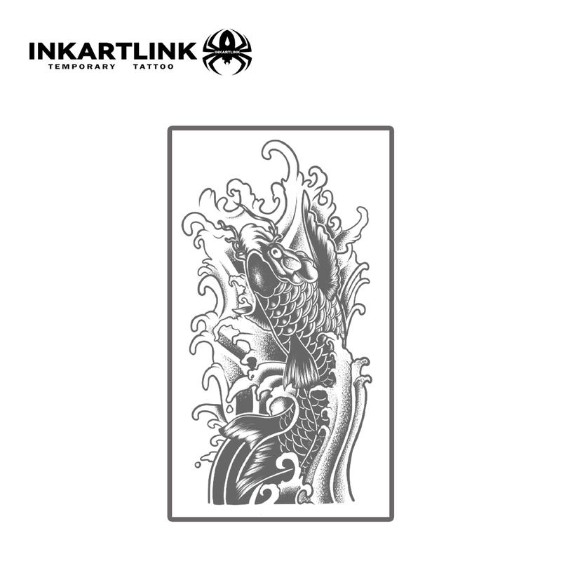 INKARTLINK Tattoo Tech,2 Sheets Extra-Large Semi Permanent Tattoo,Adult Art Design Temporary Tattoos, Lasts 1-2 Weeks, Waterproof, Realistic look, No Adhesive, No reflection (Koi Fish Design) Henna Sticker Sensitive