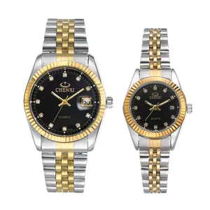 OIDEA Stainless Steel Couple Wrist Watches: Waterproof Round Dial Luminous Mens Watches Black Rhinestones Date Analog Quartz Wrist Watches for Men Women