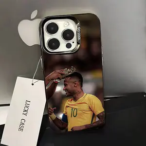 Neymar #10 football-themed silver phone case, compatible with iPhone 17, 16, 15, 14, 13, and 12, matte finish, shockproof protective case.