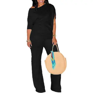 Two-Piece Set Women's Yellow Pant Sets with Skew Collar Pullovers & Straight Pants Tracksuit Half-Sleeved Casual Solid Spring 2025 Clothes Womenswear Basic Fitted Green Outfit Check Minimalist Style