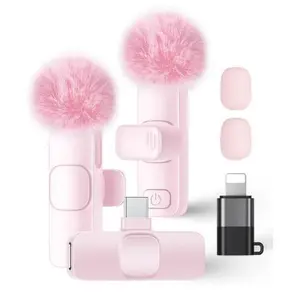 New K9/K1 Pink and White Wireless Lavalier Microphone, Dual-Portable with Reverb and Noise Cancellation for Live Streaming