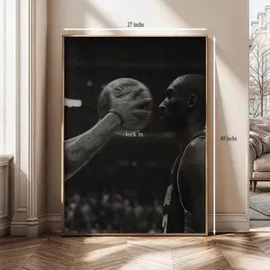 [NOFRAME] Kobe Bryant Lock In Motivational Wall Art, Black & White Basketball Poster, Sports Art