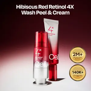 Celladix Hibiscus Red Retinol 4X Wash Peel + Cream Duo, Retinol Skincare Set for Dark spots, Wrinkles & Firmness
