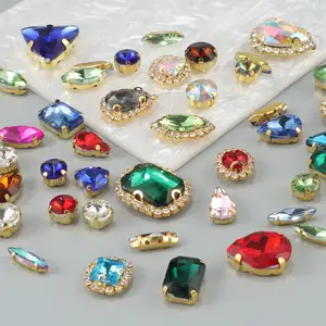 50pcs Mixed Color Gold Flatback Rhinestones, Sewable Beads for DIY Jewelry Making, Bracelets Necklaces Clothing Decorations, Bead Assortment, Beads Wholesale