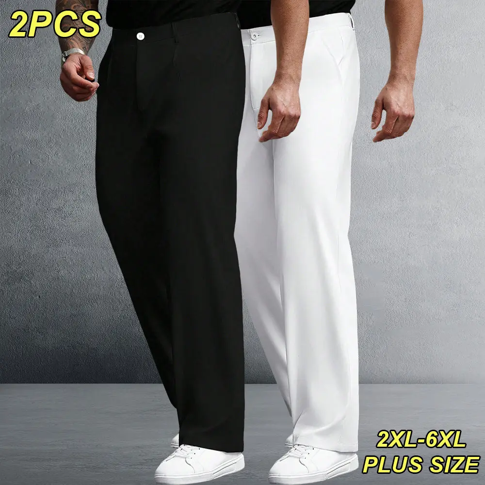 2XL–6XL Plus Size Men’s Casual Straight-Leg Pants, Solid Color Simple Loose Fit Long Pants, Straight-Leg Design Flattering Leg Shape, Suitable for Business Casual and Professional Work, Ideal for Daily Commuting and Father’s Day Gifts