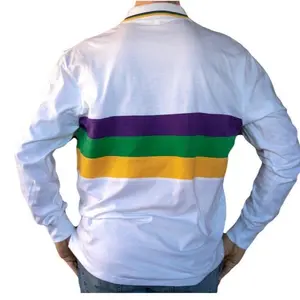 Mardi Gras white  Striped Polo Shirt Unisex women and men fit, parade outfit , Mardi Gras deals Outfit Festive Classic Top Long Sleeve
