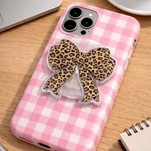 Leopard Bow Phone Grip, Coquette Aesthetic, Animal Print Cute Accessory, Trendy Girly Phone Holder, Chic Bow Phone Grip