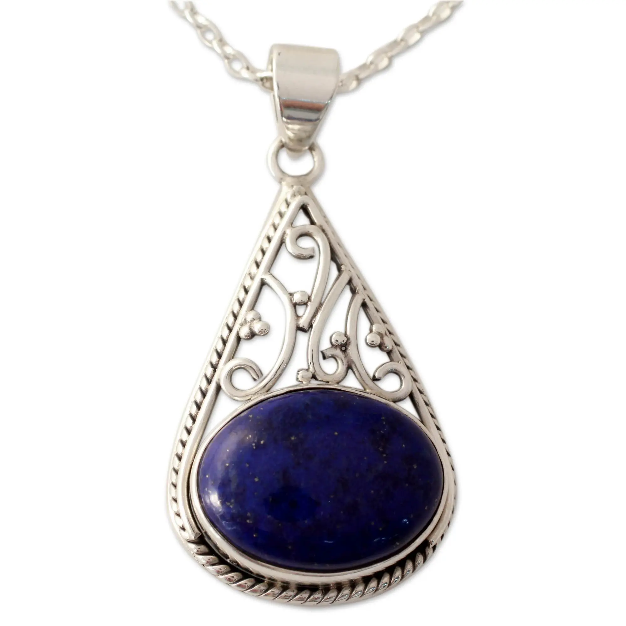 Novica Artisan Handmade Lapis Lazuli Pendant Necklace Indian Jali Style Silver With Sterling Blue Royal Classic Reflecting Pond Snorkel Birthstone [Pendant(S) 1.9 In L X 0.9 In W 17.75 In L 2 Mm W]