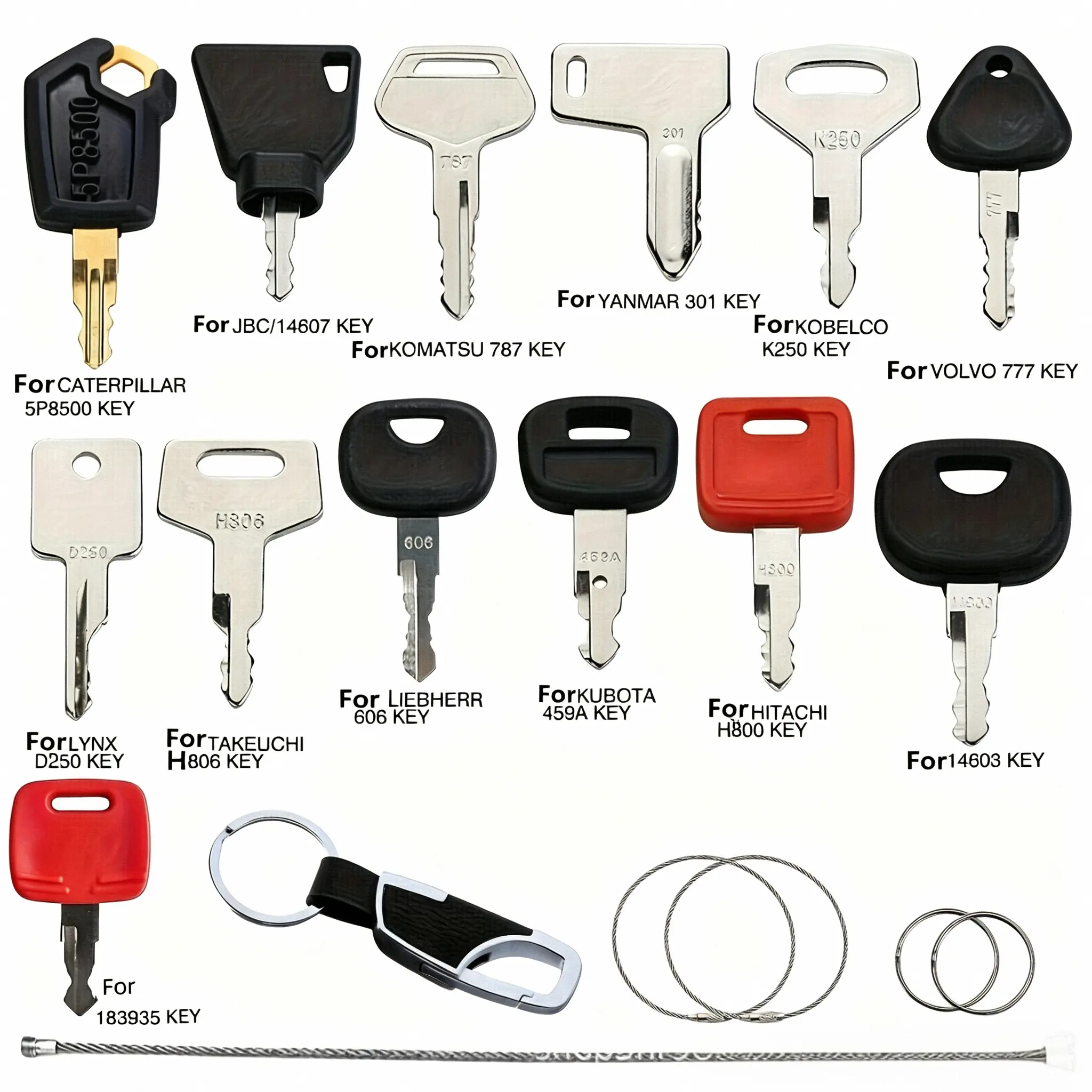 13-Piece Sturdy Stainless Steel & Brass Heavy Equipment Master Ignition Key Set - Secure Fit for Tractors, Backhoes, Loaders, Cat, JD, Case, Komatsu, Hyster, Kubota, JCB, Bobcat, Daewoo, JLG, Toyota, Hitachi, Kobelco, Takeuchi, Volvo Operator Keys