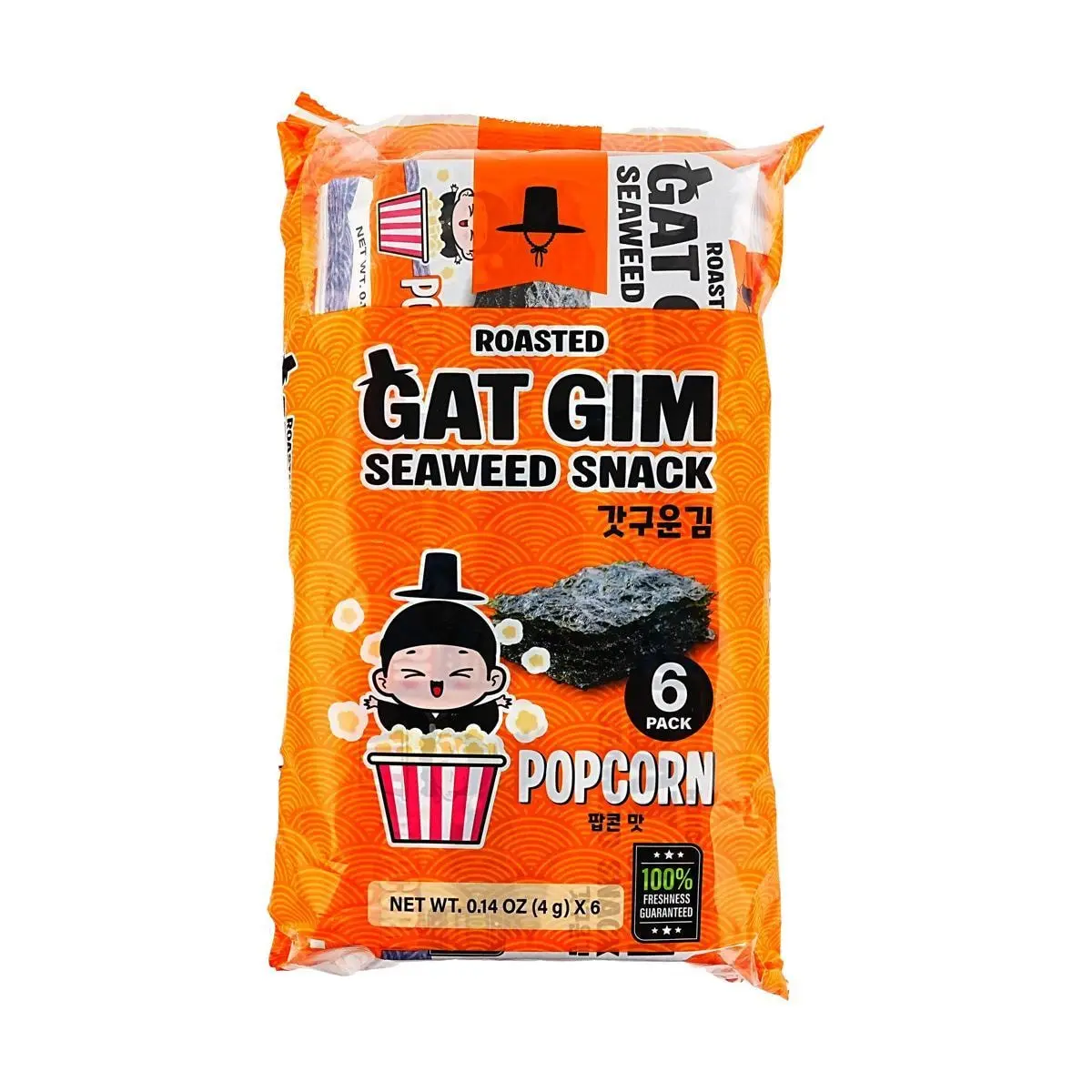 JAYONE Korean Roasted Seaweed Snacks - Popcorn Flavor, 6 Packs (24g) - Delicious & Crunchy Gim for Snacking