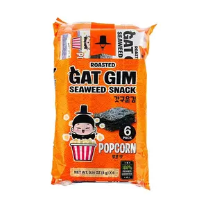 JAYONE Korean Roasted Seaweed Snacks - Popcorn Flavor, 6 Packs (24g) - Delicious & Crunchy Gim for Snacking