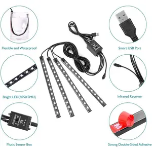 RGB Car Strobe Safety Lights with Remote APP Control USB Port Music Sync Color Change 12V Interior LED for Jeep Truck Decor Flexible Waterproof 5050 SMD