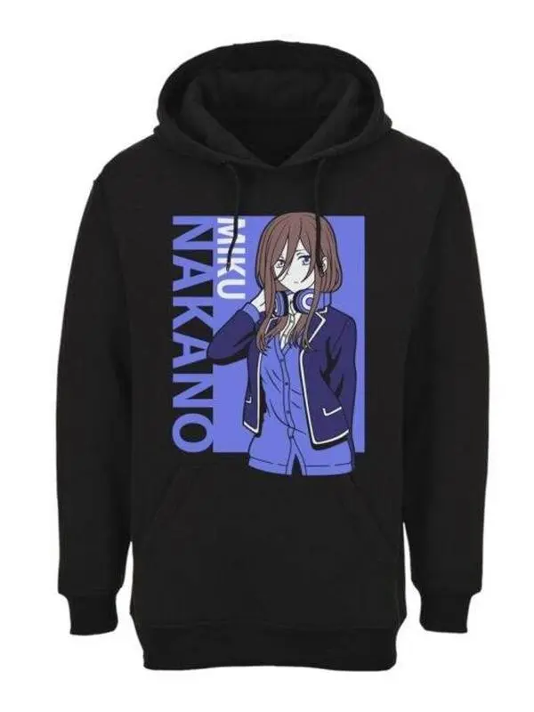Go-Tobun no Hanayome Miku Nakano Hoodie for Men – Black Pullover Sweatshirt Graphic Tee