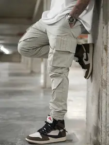 1Pc Men's Tactical Cargo Pants, Grunge Streetwear Style, Casual Pocket Trousers, Multiple Storage Pockets Drawstring Cuffs Durable Ripstop Fabric Trousers for Hip Hop Fans & Daily Outings