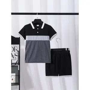 Ready Stock 7-15y Boys' Summer Casual Clothes Color Block Short Sleeve Polo Shirt Elastic Jogger Shorts 2Pcs Outfits for Business & Vacation 42410026