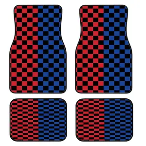 4-Piece Blue Checkered Car Floor Mats Set, Universal Fit for All Vehicles, Stylish Interior Accessories, Easy Clean, Comfortable Protection