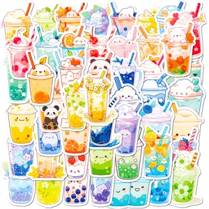 50pcs Pearl Milk Tea Series Stickers, Suitable for Faith-based Designs Such As Scrapbooks, Diaries, Laptops, Water Bottles, Cars, Etc., As Gifts with Positive Information