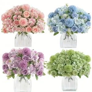 1/4 realistic artificial bouquet with stems-reusable fake peony, Chrysanthemum and Hydrangea, suitable for wedding, home, garden, birthday party centerpieces-spring and Christmas tabletop centerpieces, maintenance free, Artificial Floral Decor