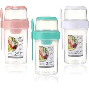 3 Pcs Salad Shakers with Sporks, Bring Salads and Snacks, Container, Convenient Carry Handle, Separate Compartments, White,Pink,Green