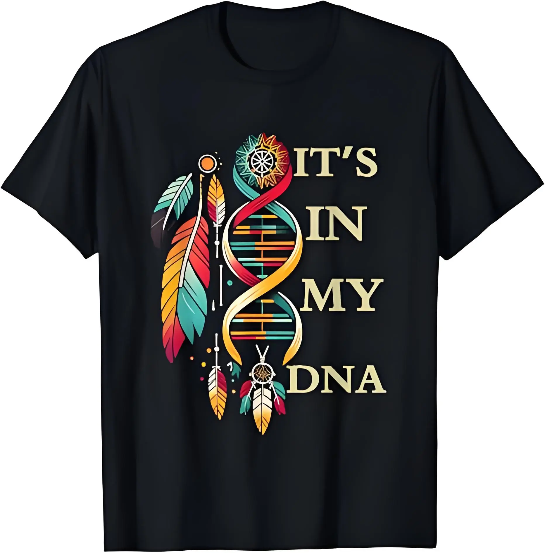 Men's Short-Sleeve Relaxed-Fit Black Graphic T-Shirt - Indigenous Native American Indian Day Pride "It's In My DNA" Top, Men's Graphic Tees