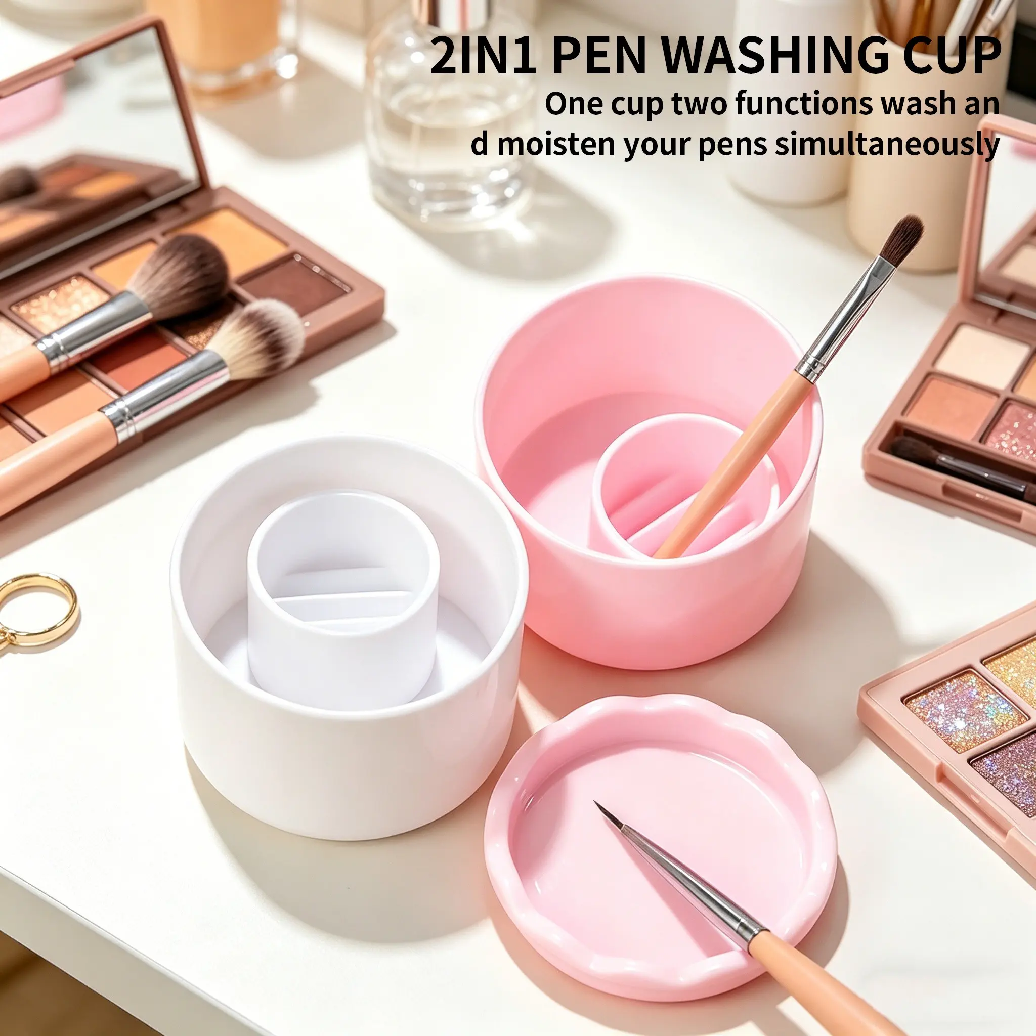 2-in-1 Nail Brush Washing Cup, Professional Manicure Nail Art Pen Cleaner with Filter Mesh, Portable Lightweight Salon Dappen Dish for Acrylic Liquid & Glitter Removal, Nail Care