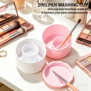 2-in-1 Nail Brush Washing Cup, Professional Nail Art Pen Cleaner with Filter Mesh, Portable Dappen Dish for Acrylic Liquid & Glitter Removal