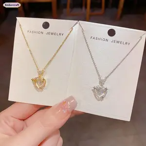Women's Dainty Elegant Zircon Heart Pendant Necklace, Sparkling CZ Heart Design Necklace, Crystal Fashion Accessory for Daily Wear and Love Gifting, Sparkling Cz Necklace
