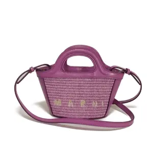 Pre-owned MARNI Calfskin Shoulder Bags Tropicaria cotton nylon calf leather handbag