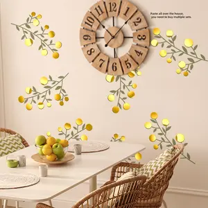 Set of 6 Gold Leaf Floral Bathroom Stickers, 20x30cm, Decorative Wall Decals for Living Room & Bedroom Walls, Elegant Home Decoration