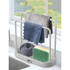 1pc Kitchen Sink Organizer Caddy,Double Layer Dish Cloth Sponge Holder,Countertop Drying Rack,Space Saving,Quick Dry,Kitchen Cleaning Supplies Storage,Home Use For Housewives/Househusbands,Plasti,Gray,Sink Side,